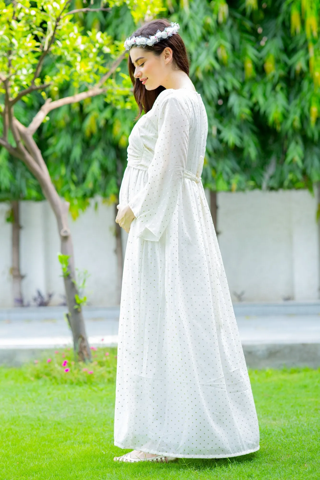 Starry White Maternity & Nursing Wrap Dress