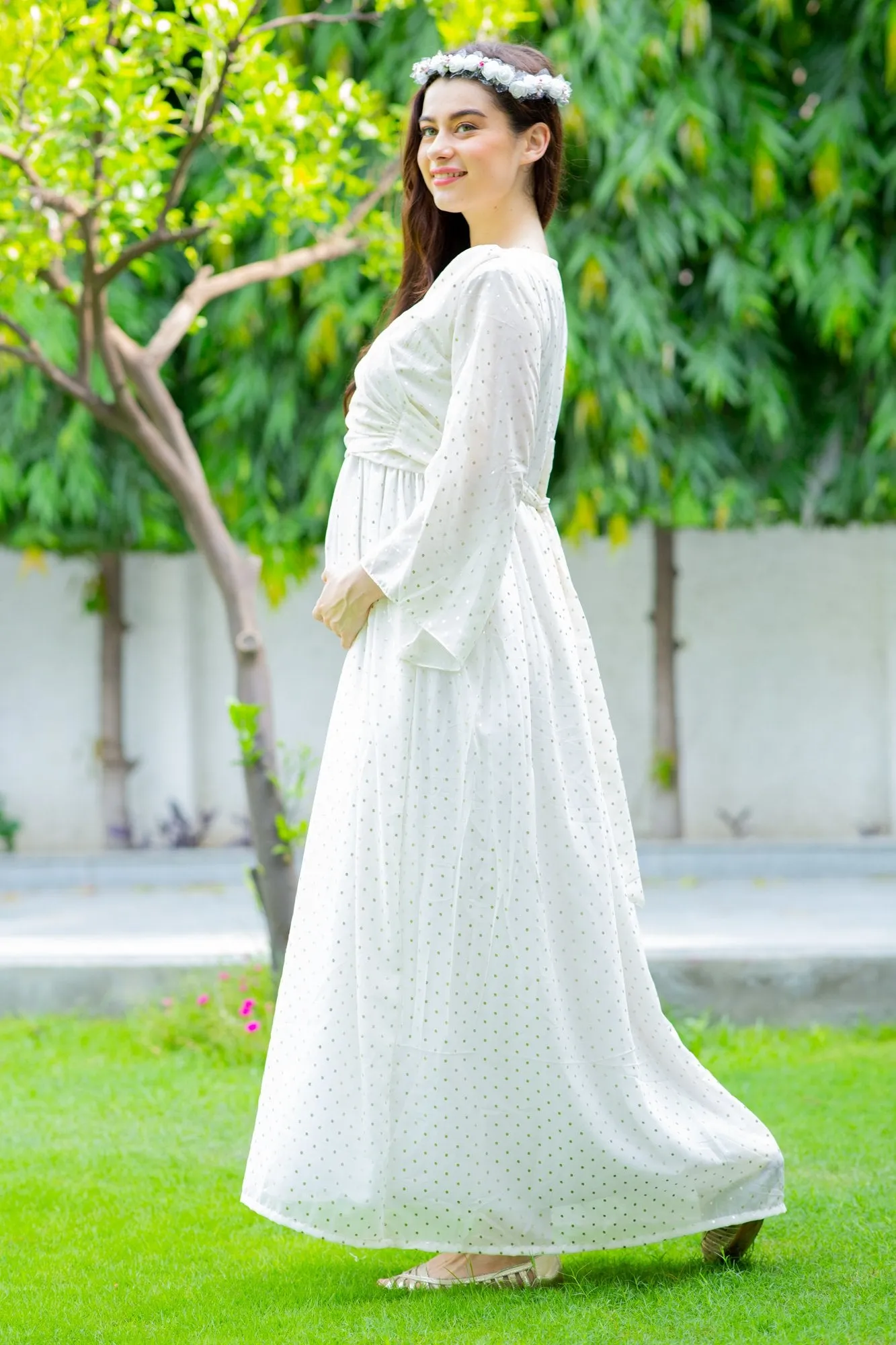 Starry White Maternity & Nursing Wrap Dress