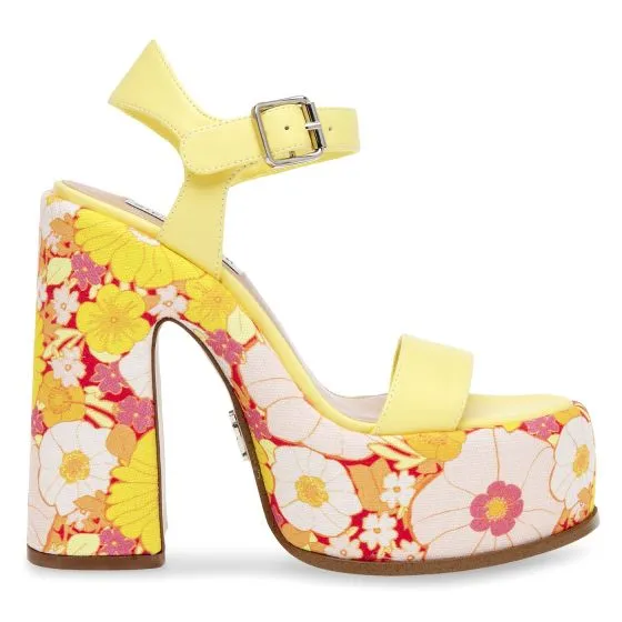 Steve Madden Sixties Yel Floral Pu Sandals