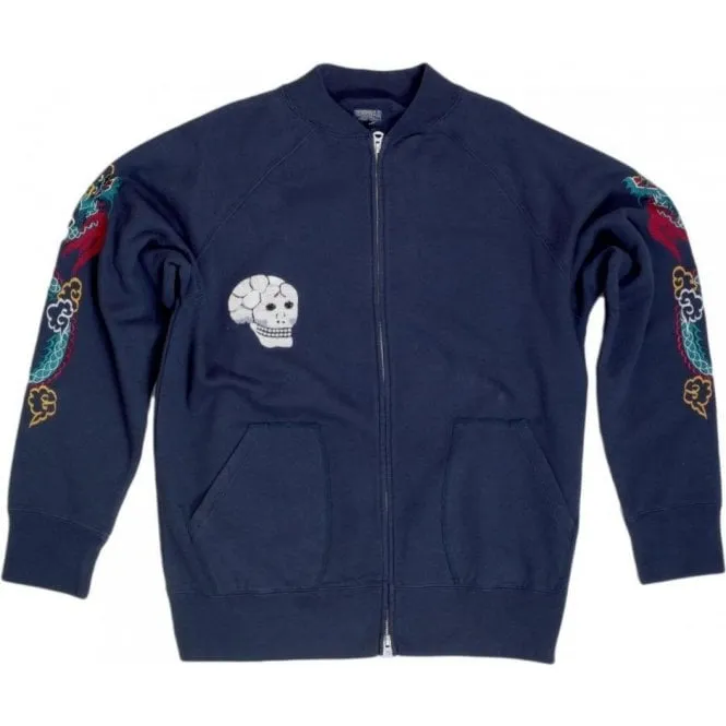 Sugarcane Mens Regular Fit Hand Embroidered TT67433 Zipped Suka Sweat Jacket in Blue CANE7467