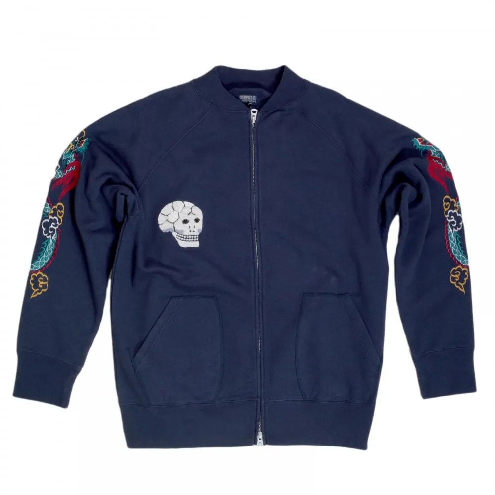 Sugarcane Mens Regular Fit Hand Embroidered TT67433 Zipped Suka Sweat Jacket in Blue CANE7467