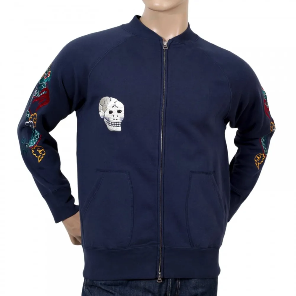 Sugarcane Mens Regular Fit Hand Embroidered TT67433 Zipped Suka Sweat Jacket in Blue CANE7467