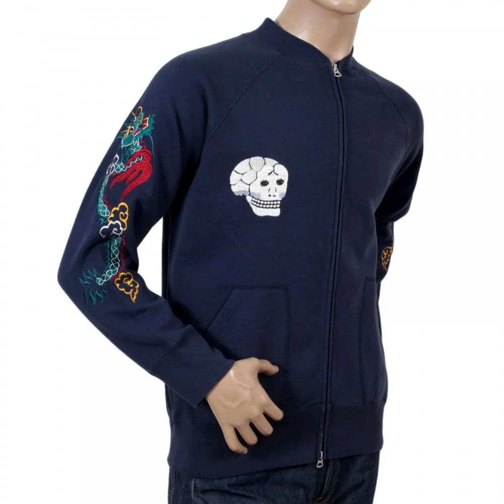 Sugarcane Mens Regular Fit Hand Embroidered TT67433 Zipped Suka Sweat Jacket in Blue CANE7467