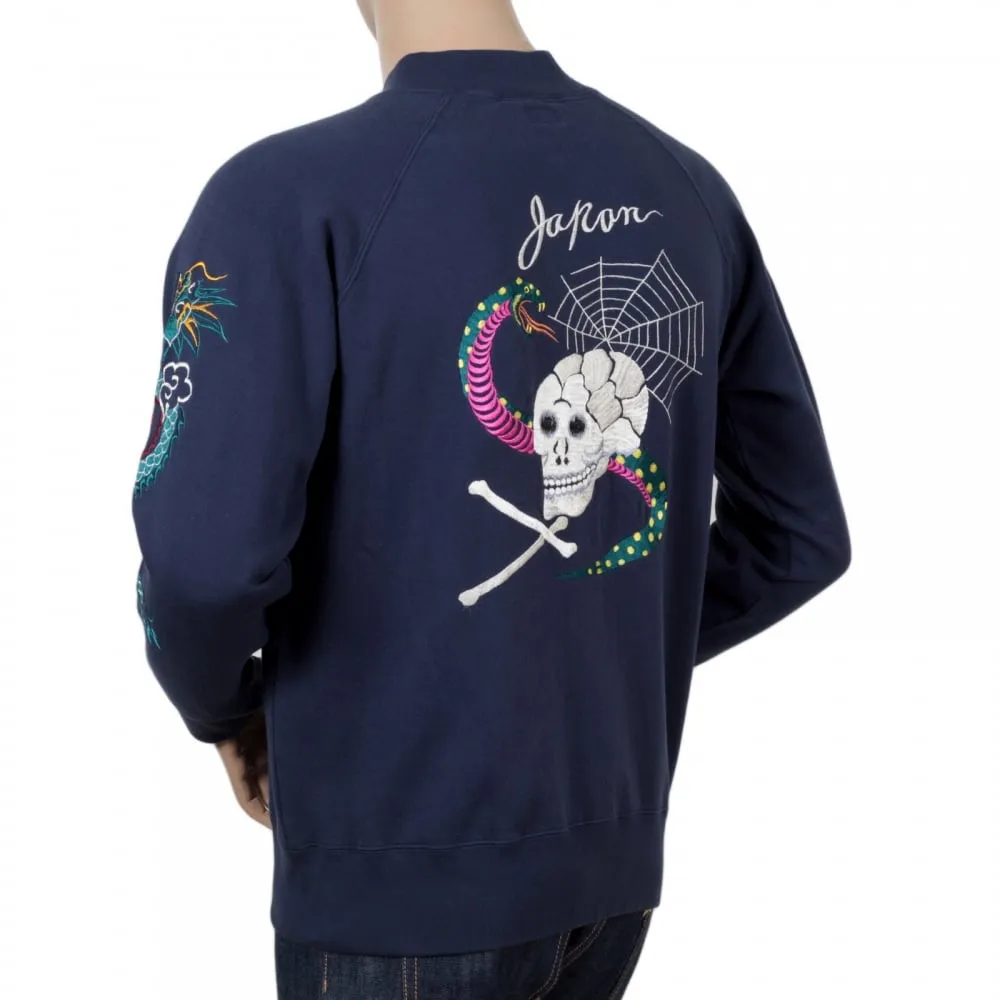 Sugarcane Mens Regular Fit Hand Embroidered TT67433 Zipped Suka Sweat Jacket in Blue CANE7467