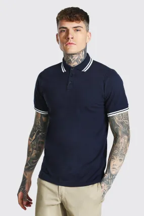 Tipped Pique Polo | boohooMAN UK