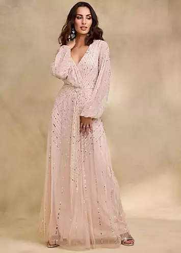 Together Blush Beaded Wrap Maxi Dress | Grattan