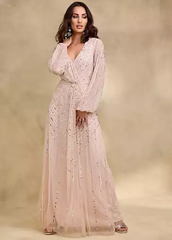 Together Blush Beaded Wrap Maxi Dress | Grattan