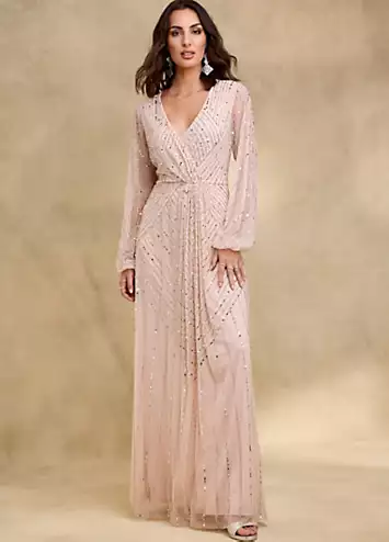 Together Blush Beaded Wrap Maxi Dress | Grattan