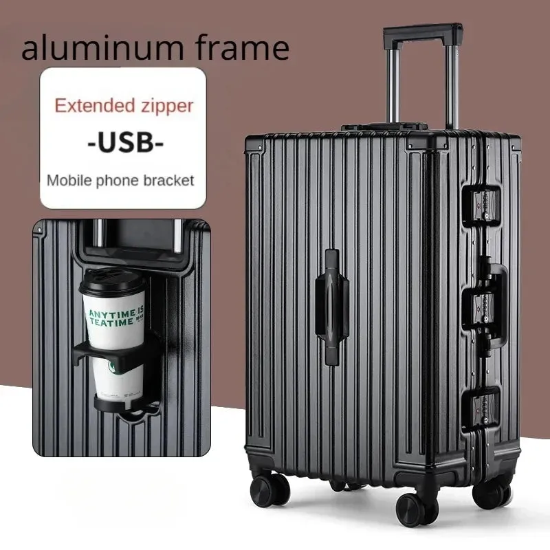 Travel Suitcase Aluminum Frame Luggage On Mute Universal Wheel Password Business Case Multifunction Carry-Ons Cabin Boarding bag