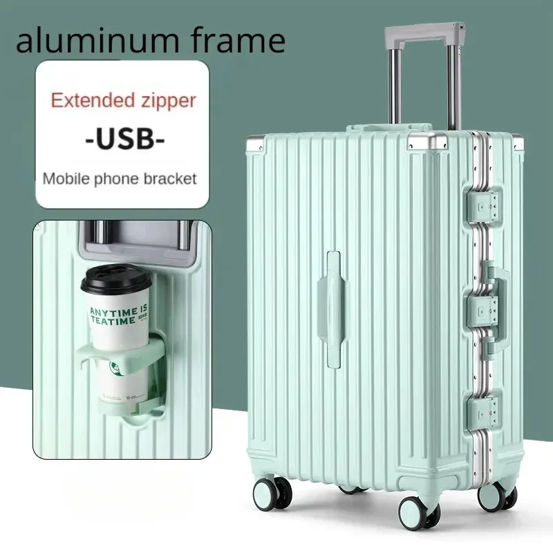 Travel Suitcase Aluminum Frame Luggage On Mute Universal Wheel Password Business Case Multifunction Carry-Ons Cabin Boarding bag