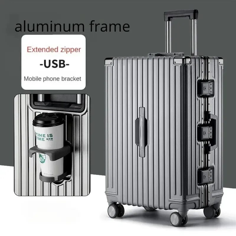 Travel Suitcase Aluminum Frame Luggage On Mute Universal Wheel Password Business Case Multifunction Carry-Ons Cabin Boarding bag