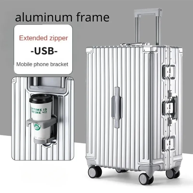 Travel Suitcase Aluminum Frame Luggage On Mute Universal Wheel Password Business Case Multifunction Carry-Ons Cabin Boarding bag