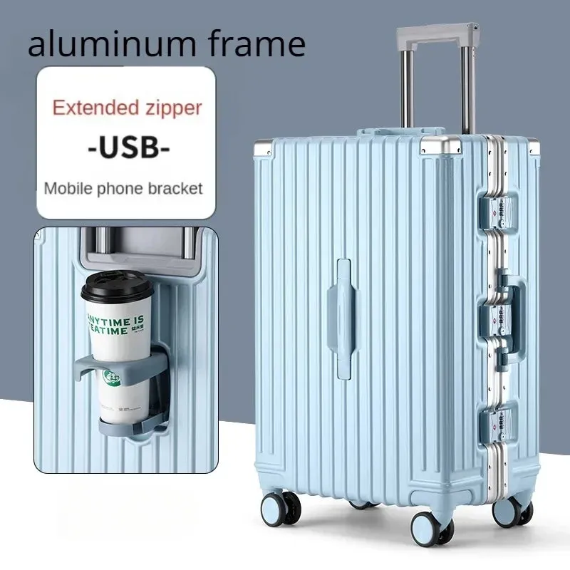 Travel Suitcase Aluminum Frame Luggage On Mute Universal Wheel Password Business Case Multifunction Carry-Ons Cabin Boarding bag