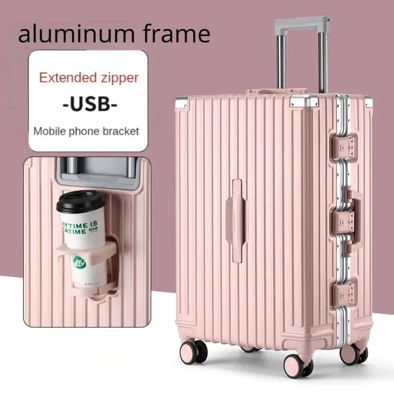 Travel Suitcase Aluminum Frame Luggage On Mute Universal Wheel Password Business Case Multifunction Carry-Ons Cabin Boarding bag