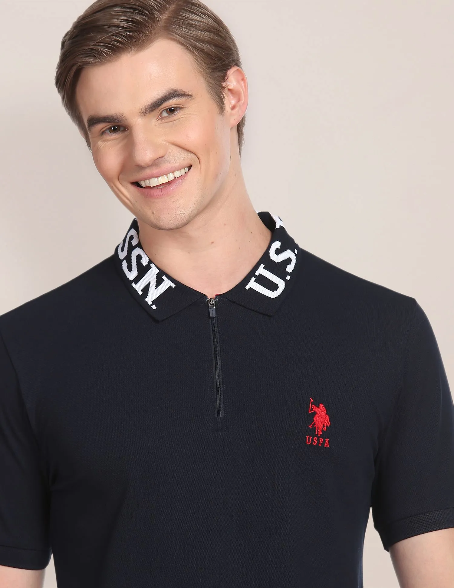 U.S. Polo Assn. Branded Collar Slim Fit Polo Shirt