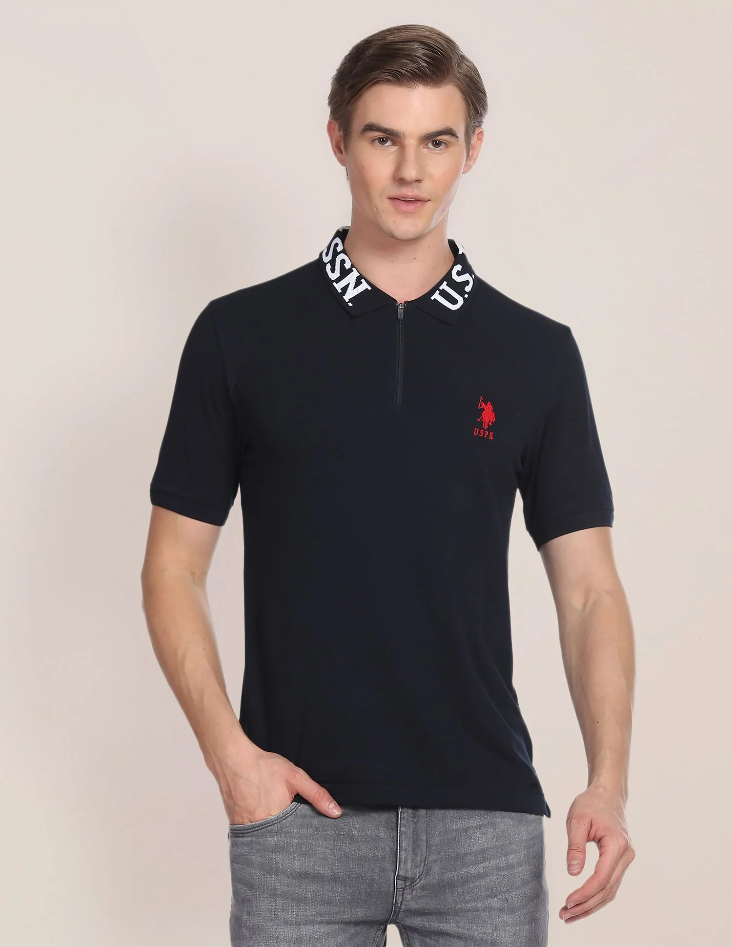 U.S. Polo Assn. Branded Collar Slim Fit Polo Shirt