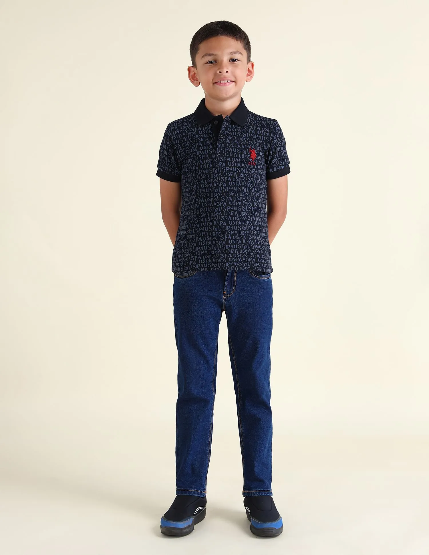 U.S. Polo Assn. Kids Boys Brand Printed Regular Fit Polo Shirt