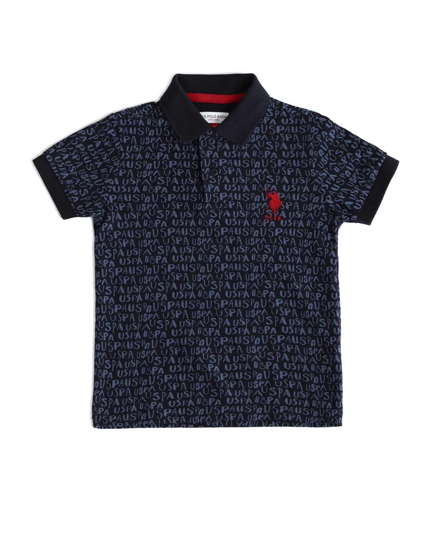 U.S. Polo Assn. Kids Boys Brand Printed Regular Fit Polo Shirt