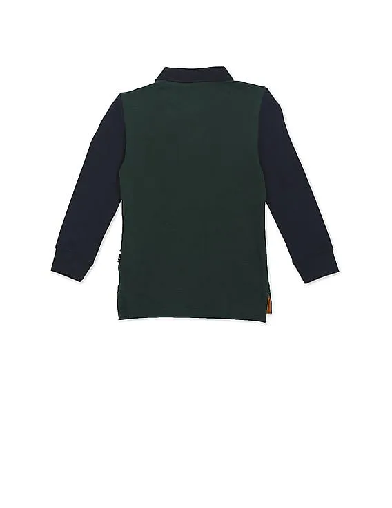 U.S. Polo Assn. Kids Boys Dark Green Long Sleeve Striped Polo Shirt