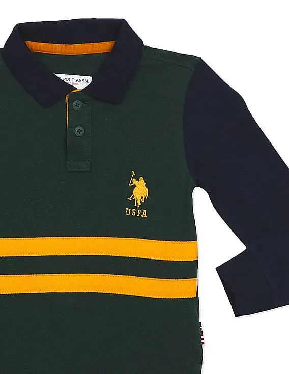 U.S. Polo Assn. Kids Boys Dark Green Long Sleeve Striped Polo Shirt