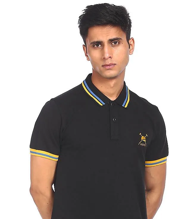 U.S. Polo Assn. Men Black Short Sleeve Solid Polo Shirt