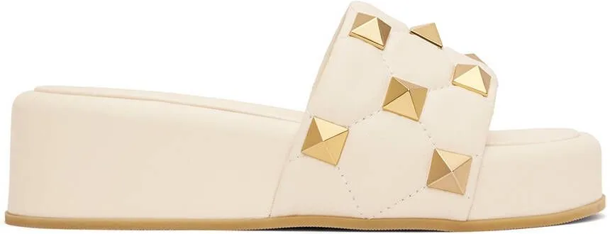 Valentino Garavani Off-White Roman Stud Slide Sandals