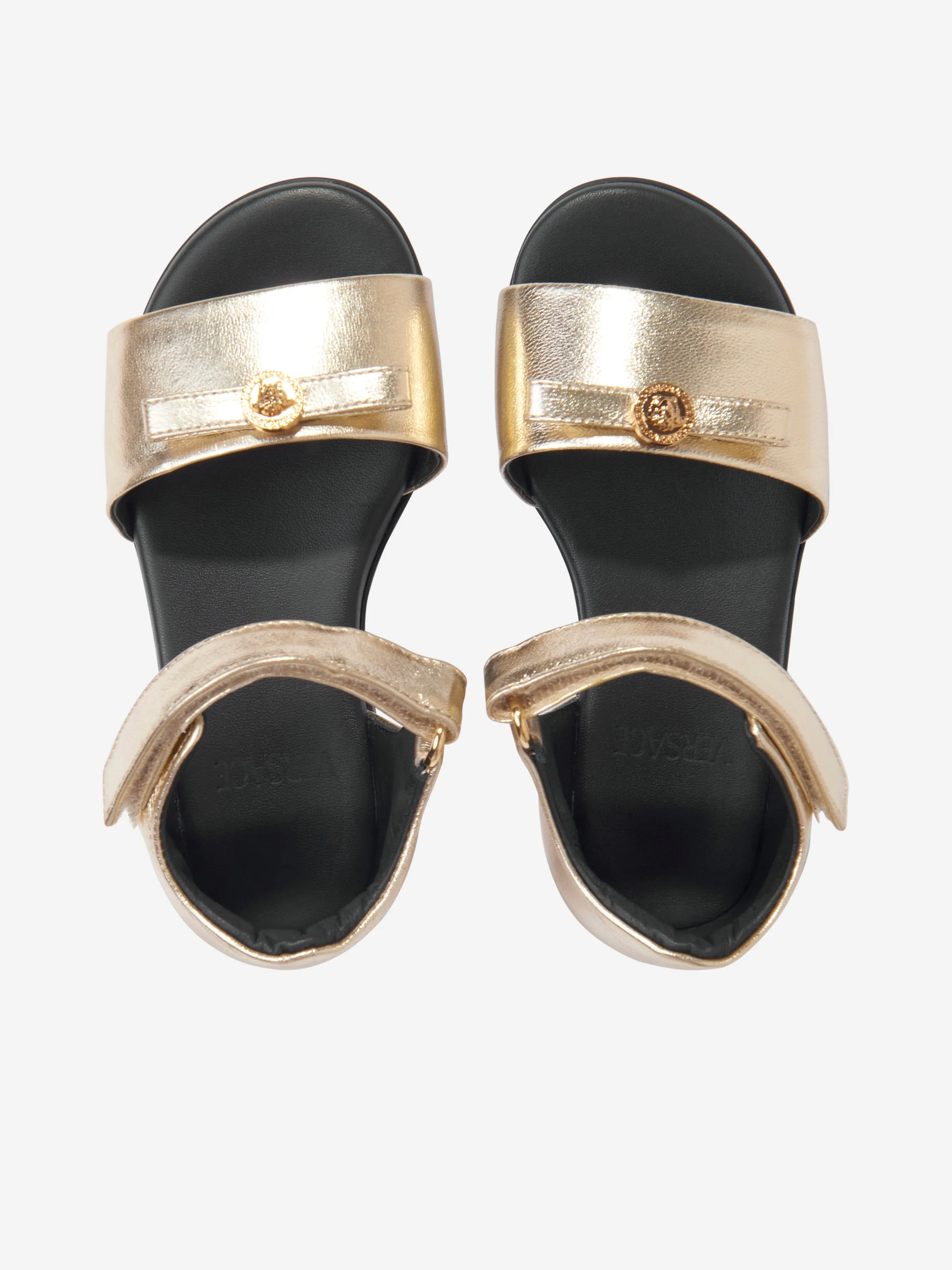 Versace Girls Leather Logo Sandals in Gold