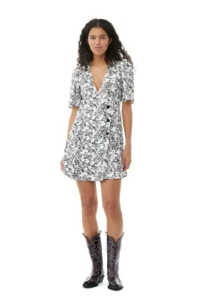 Viscose Twill Wrap Mini Dress - Egret Print