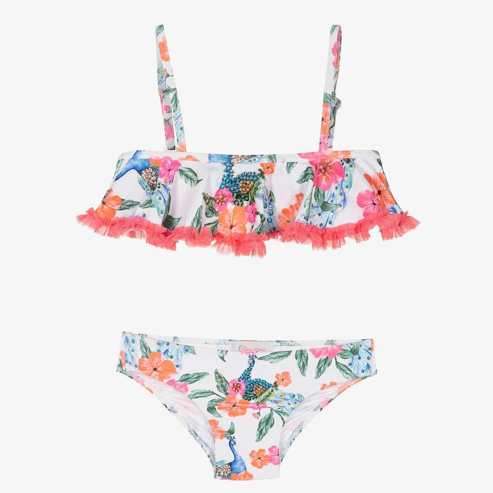 White & Pink Peacock Bikini