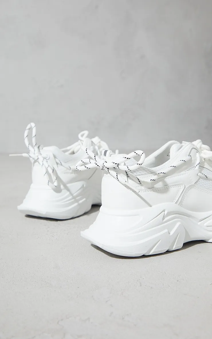 White Hiker Lace Up Double Sole Chunky Trainers