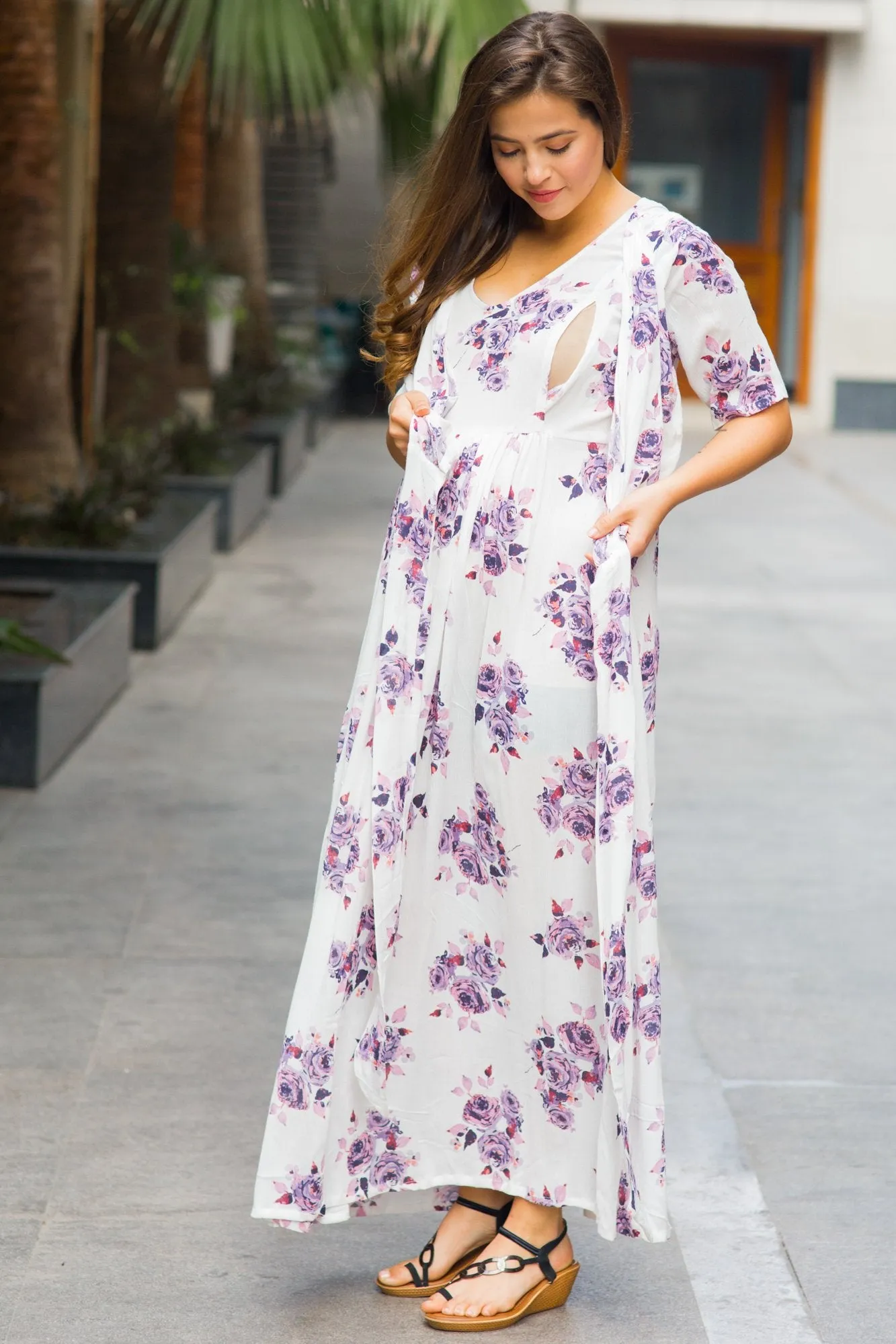 White Lavender Maternity & Nursing Wrap Dress