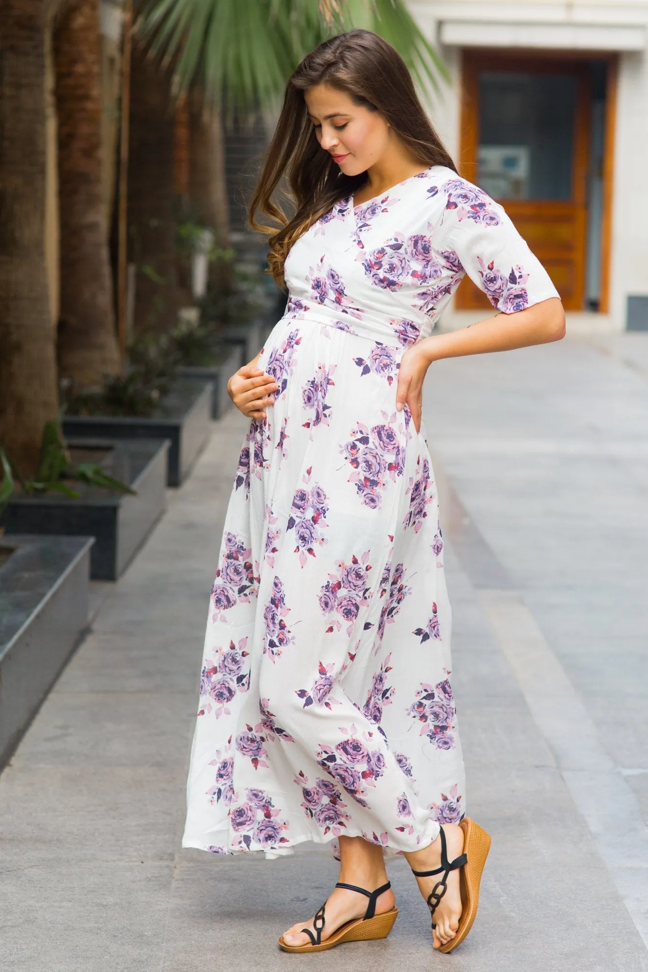 White Lavender Maternity & Nursing Wrap Dress