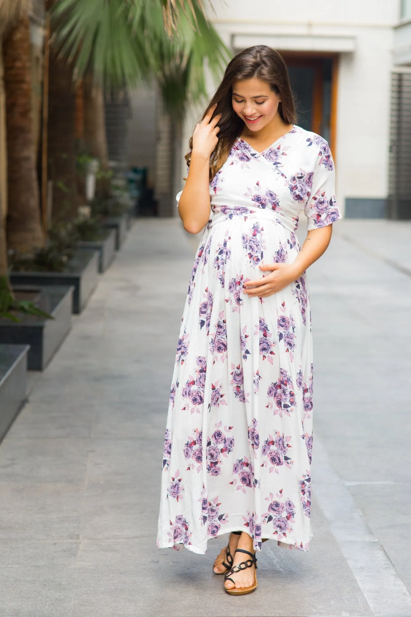 White Lavender Maternity & Nursing Wrap Dress