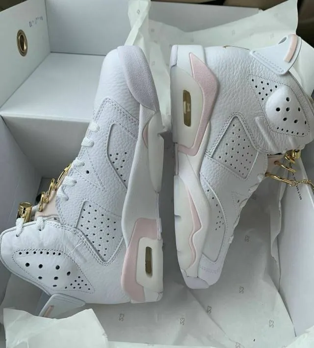 Wmns nike air jordan 6 vi retro gold hoops 5-12 white barely rose dh9696-100