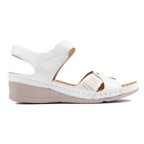 Women's white velcro wedge sandals