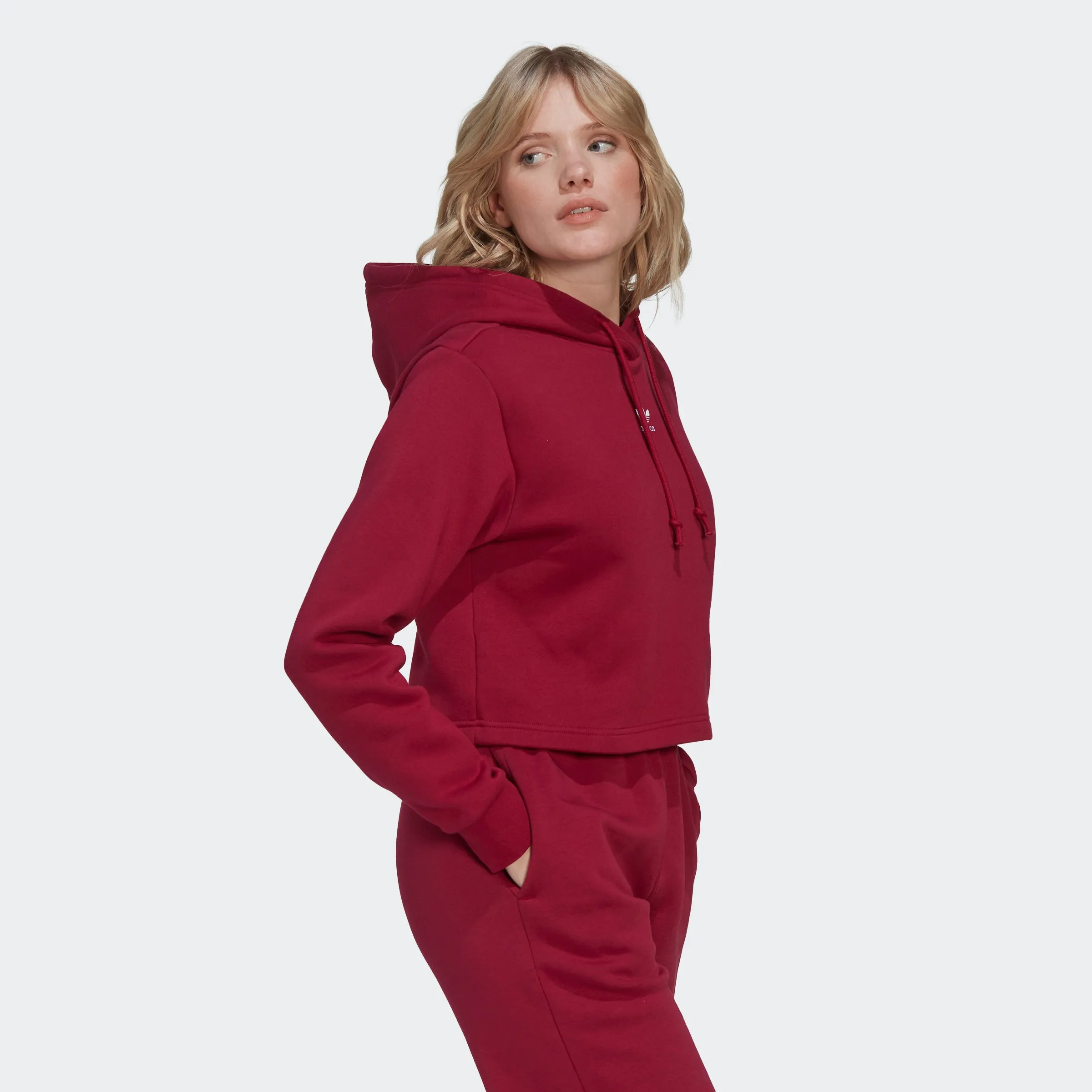 Women's adidas Originals Adicolor Essentials Crop Fleece Hoodie Burgundy