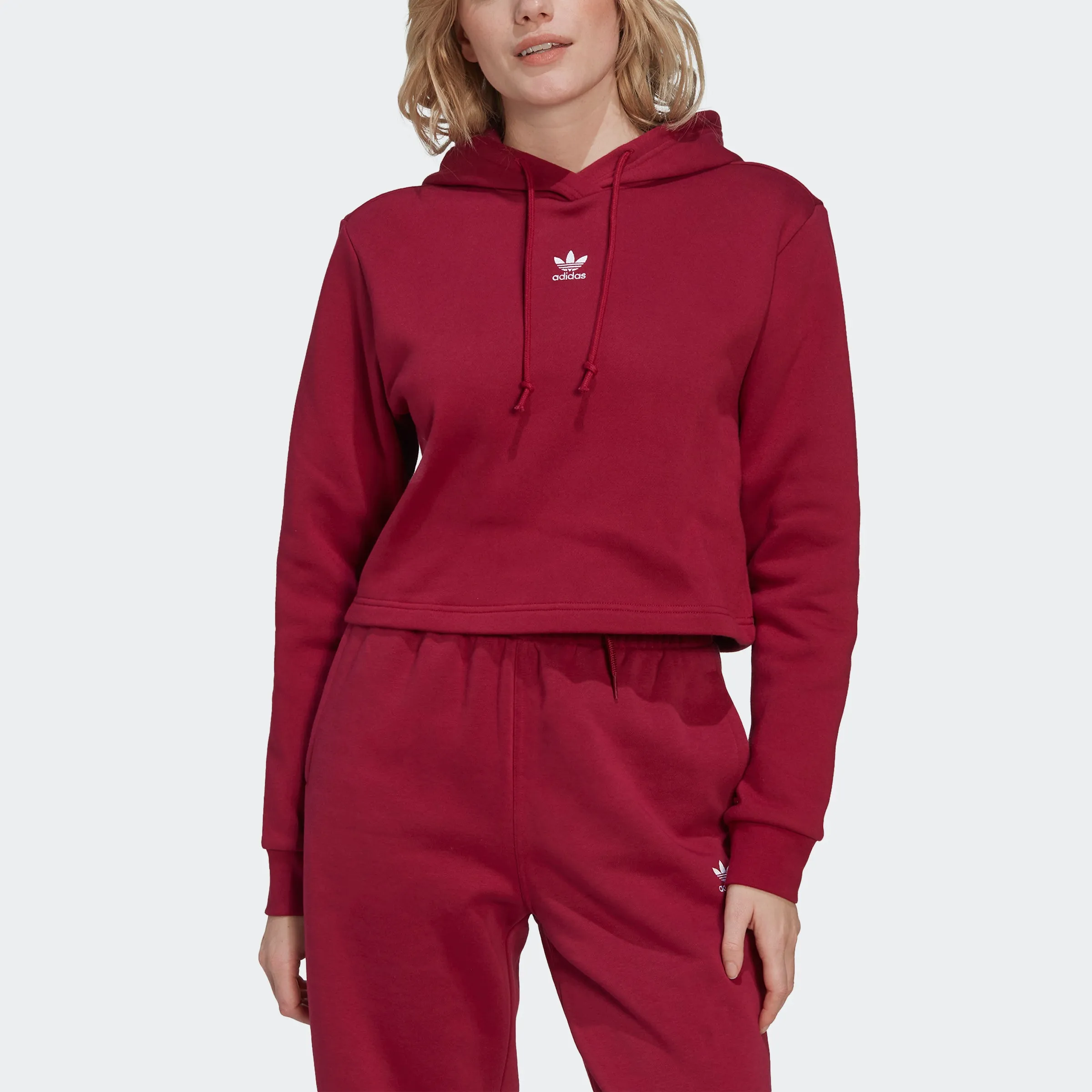 Women's adidas Originals Adicolor Essentials Crop Fleece Hoodie Burgundy