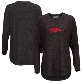 Women's  Black Arkansas Razorbacks Oversized Cuddle Raglan Tri-Blend Pullover Sweatshirt