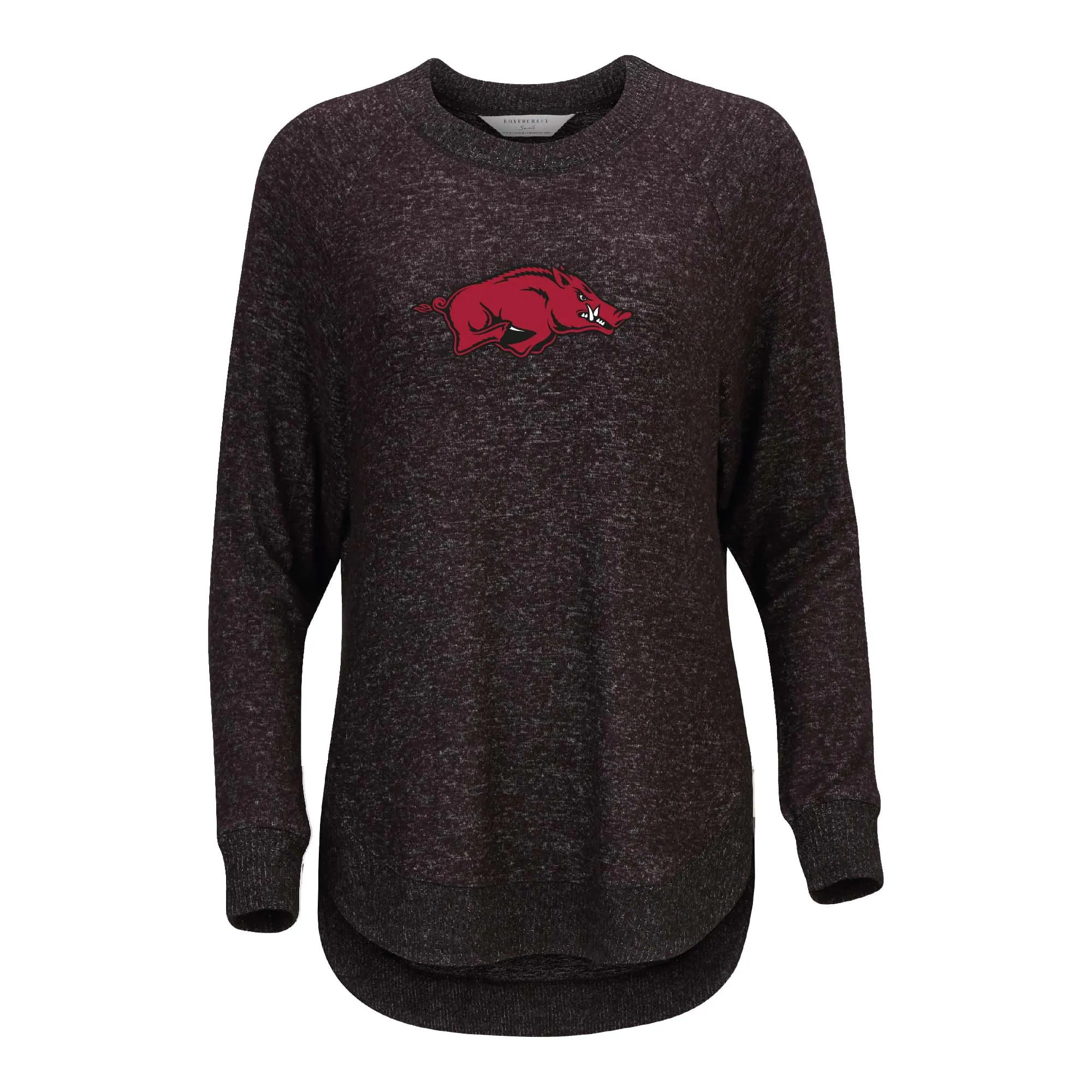 Women's  Black Arkansas Razorbacks Oversized Cuddle Raglan Tri-Blend Pullover Sweatshirt