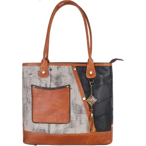 Women's Vaan and Co. Tessa Tote Black/Grey/Tan Leather