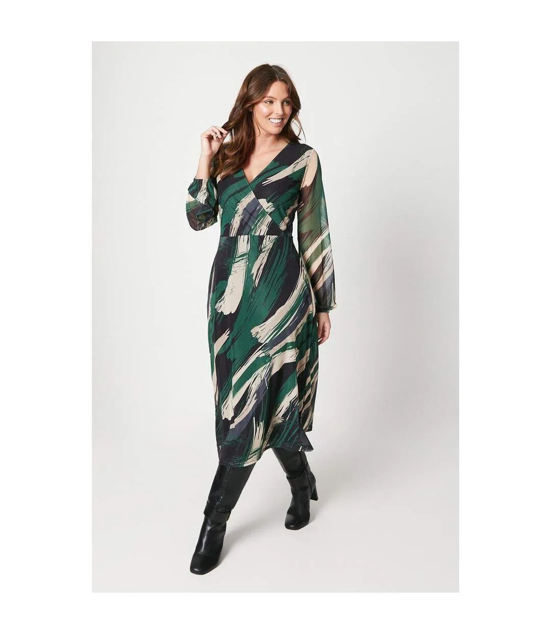 Womens/ladies abstract wrap midi dress green/black Principles