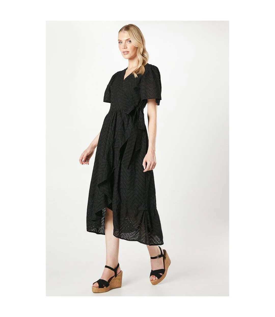 Womens/ladies broderie wrap dress black Principles