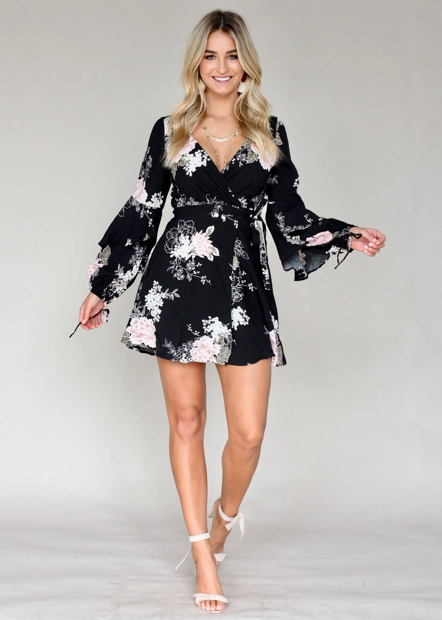 Your Desire Wrap Dress - Black Floral