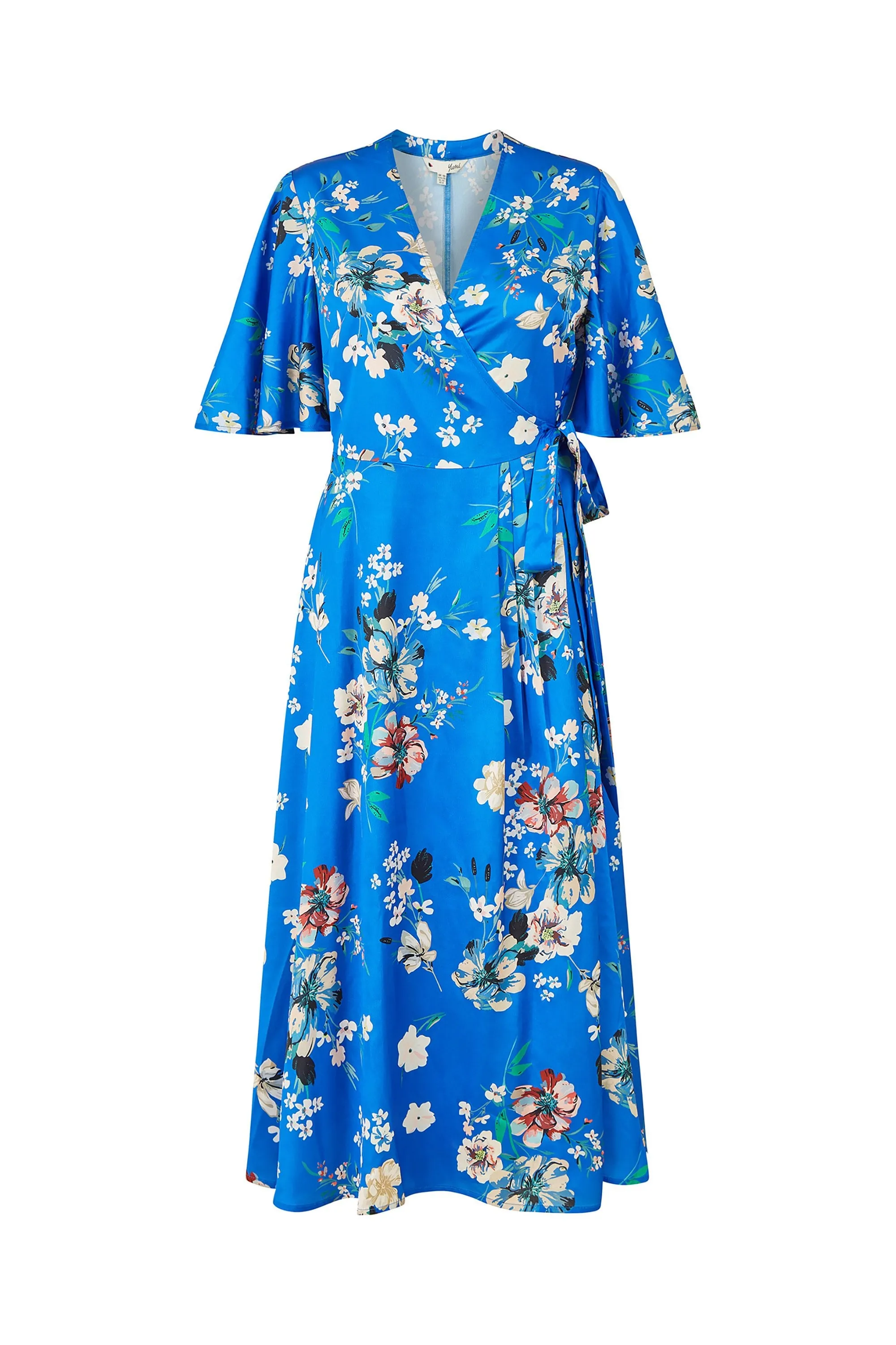 Yumi Blue Floral Satin Wrap Dress