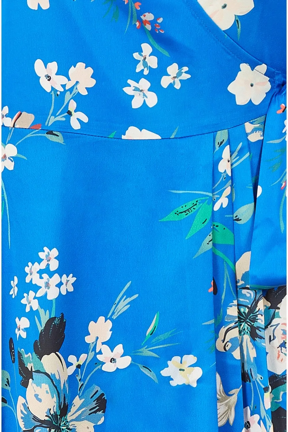 Yumi Blue Floral Satin Wrap Dress